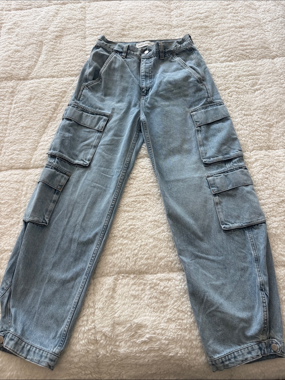 Denim Forum Light Blue Cargo-Style Relaxed Jeans